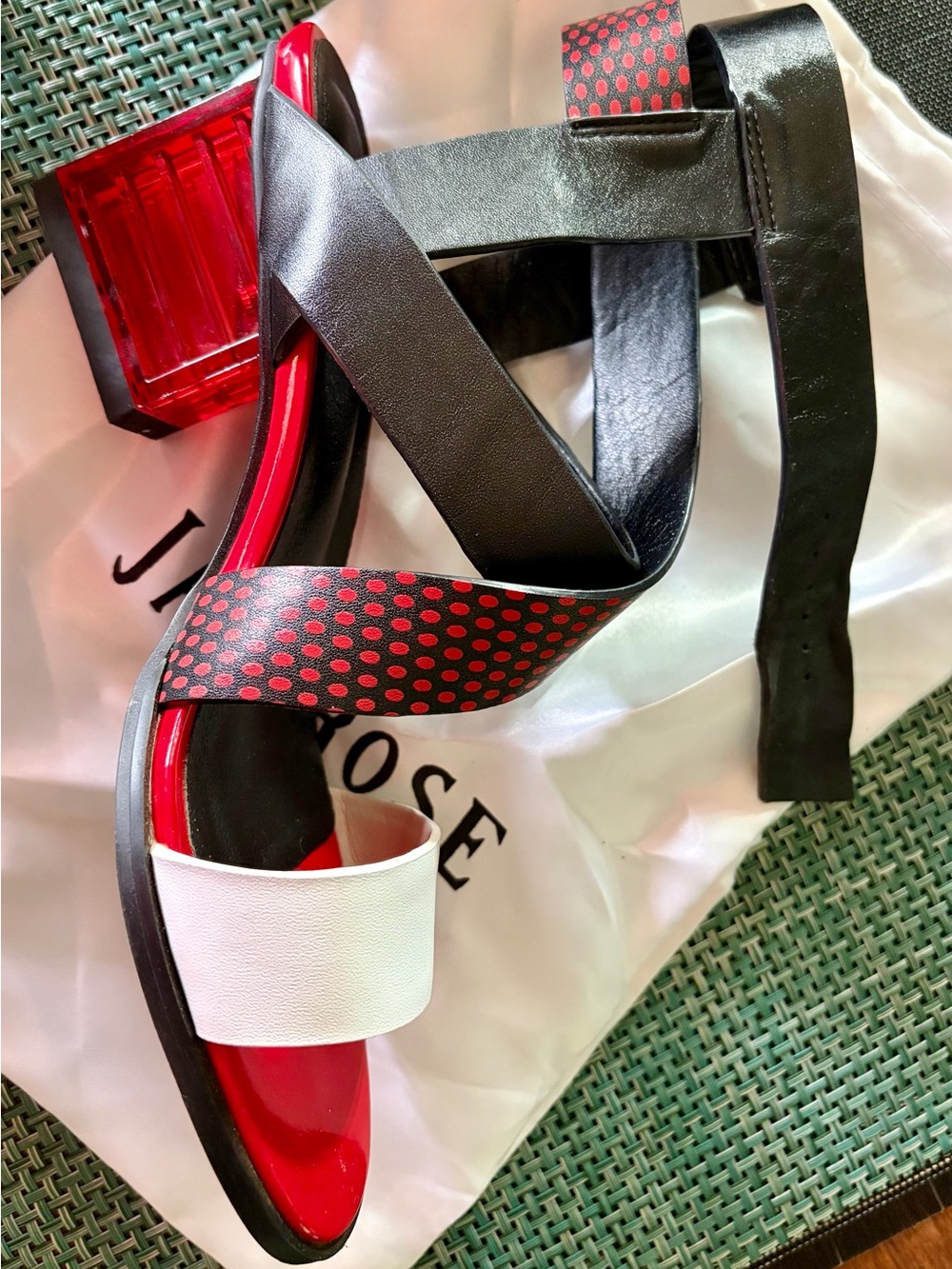 JadyRose Red, Black & White Leather Wrap Sandal